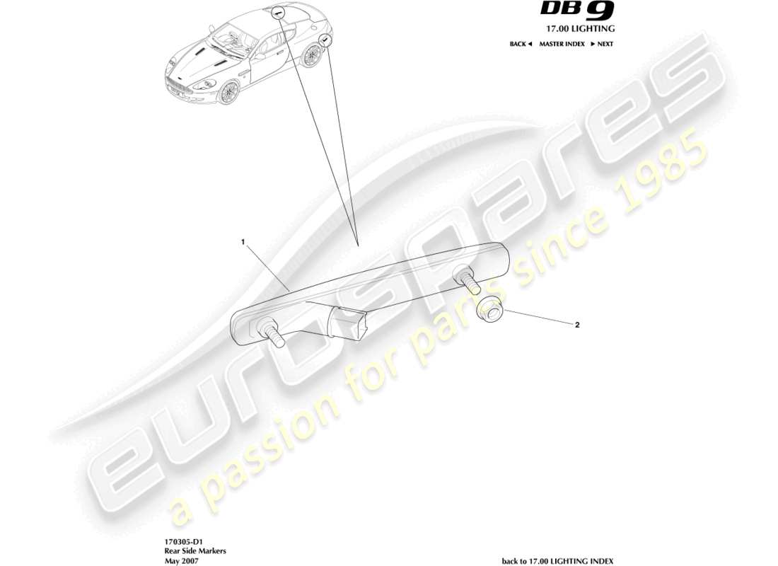 aston martin db9 (2006) rear side markers part diagram