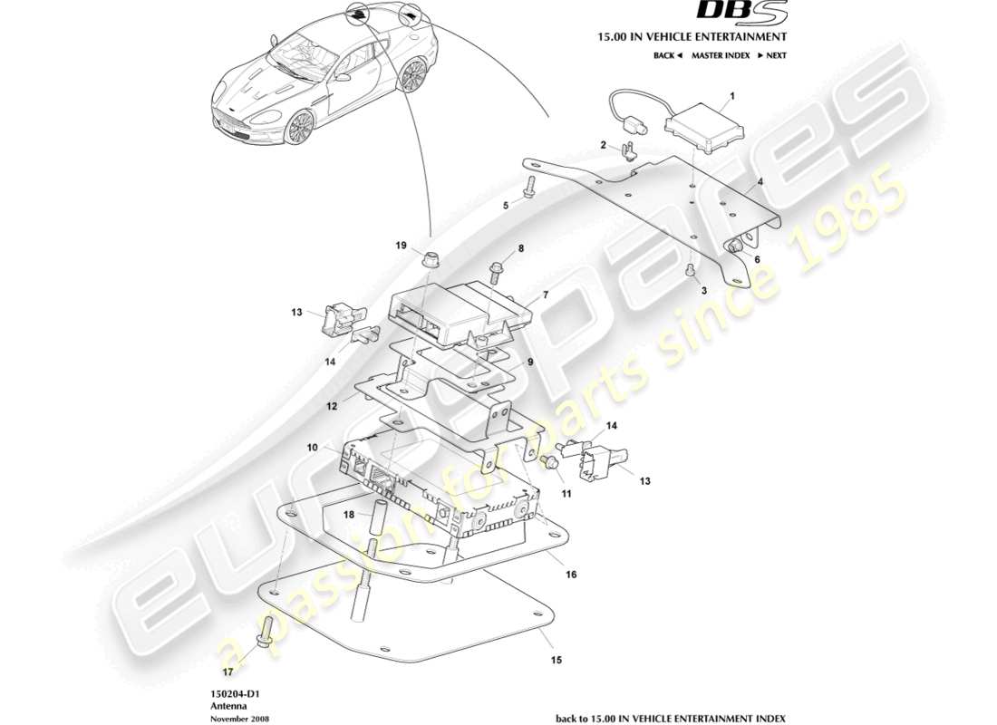 aston martin dbs (2008) sdars antenna part diagram