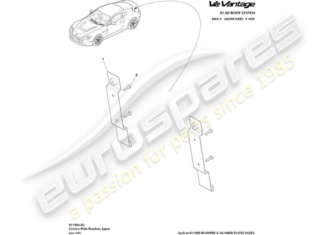 aston martin v12 vantage (2010) license plate brackers, japan part diagram