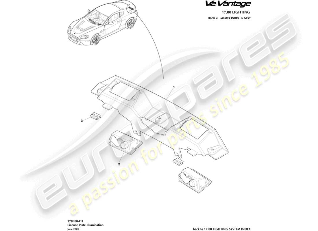aston martin v12 vantage (2013) licenseplate lamps part diagram