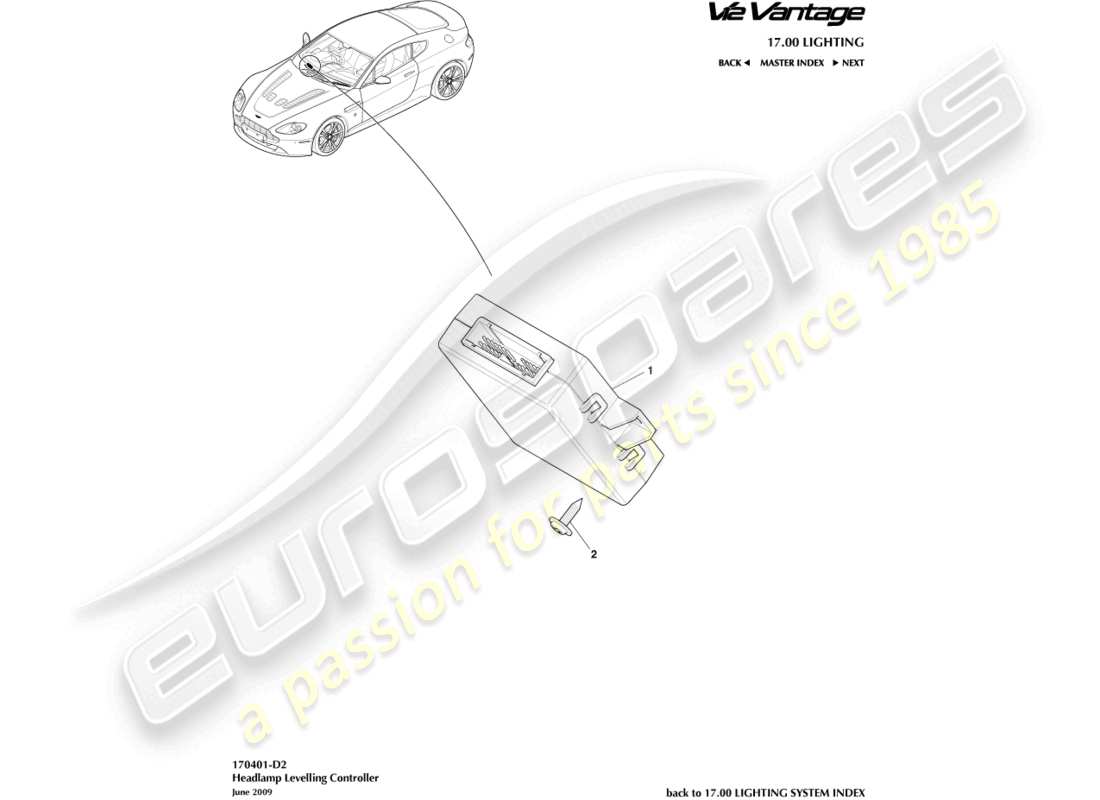 aston martin v12 vantage (2013) headlamp leveling controller part diagram