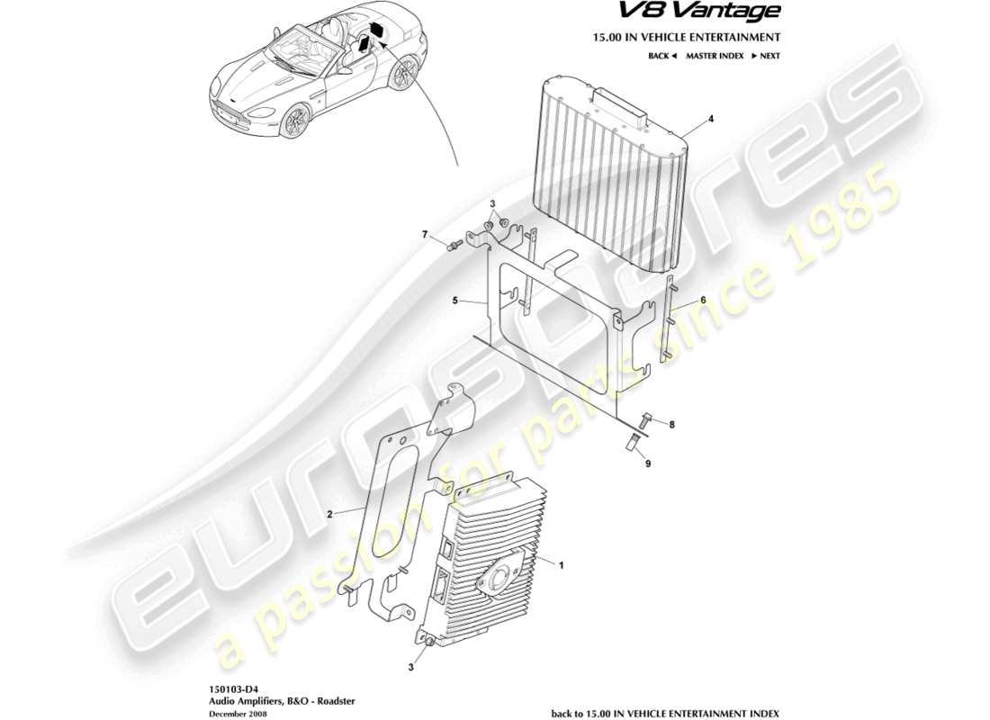 aston martin v8 vantage (2018) b&o amplifiers, roadster part diagram