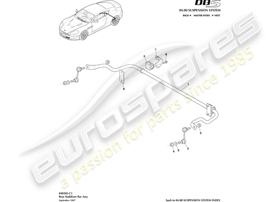 aston martin dbs (2008) rear stabiliser bar part diagram