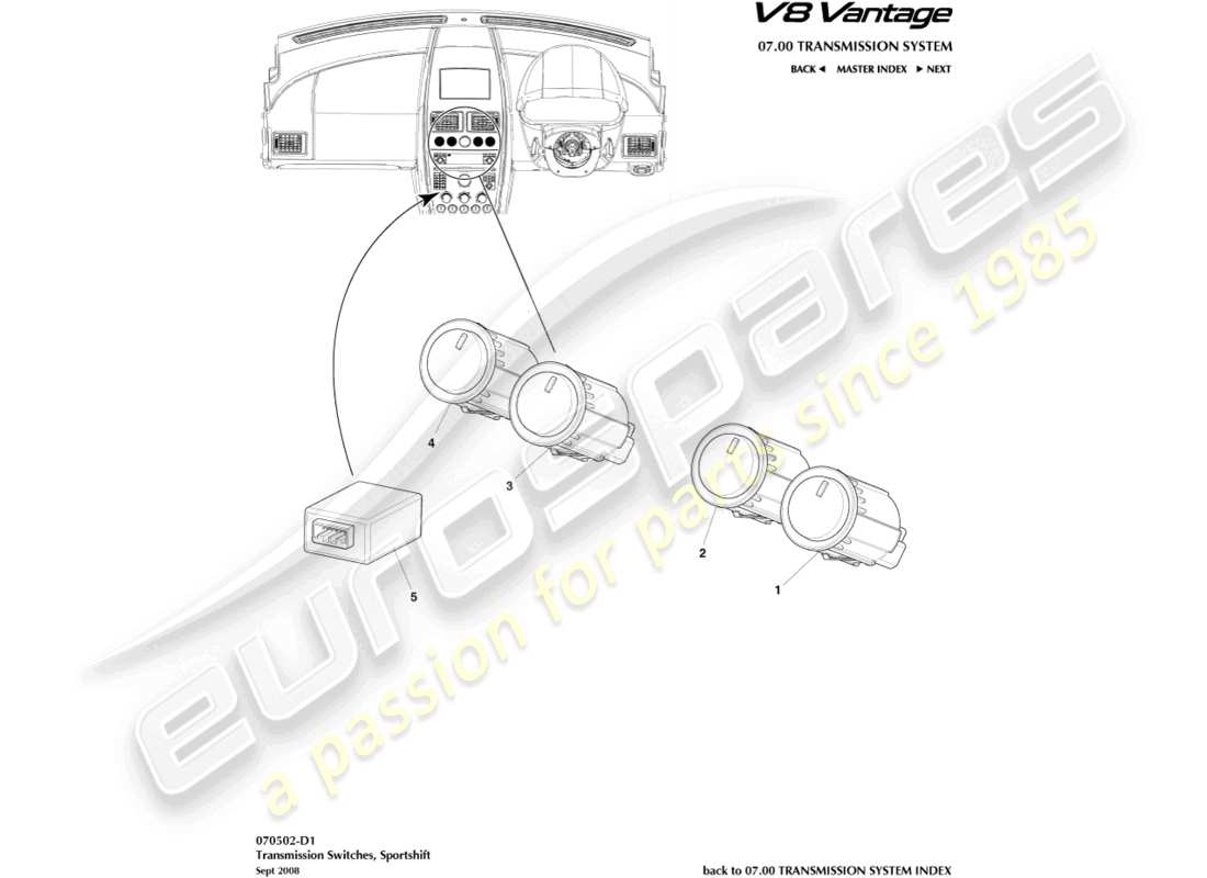 aston martin v8 vantage (2018) transmission switches part diagram