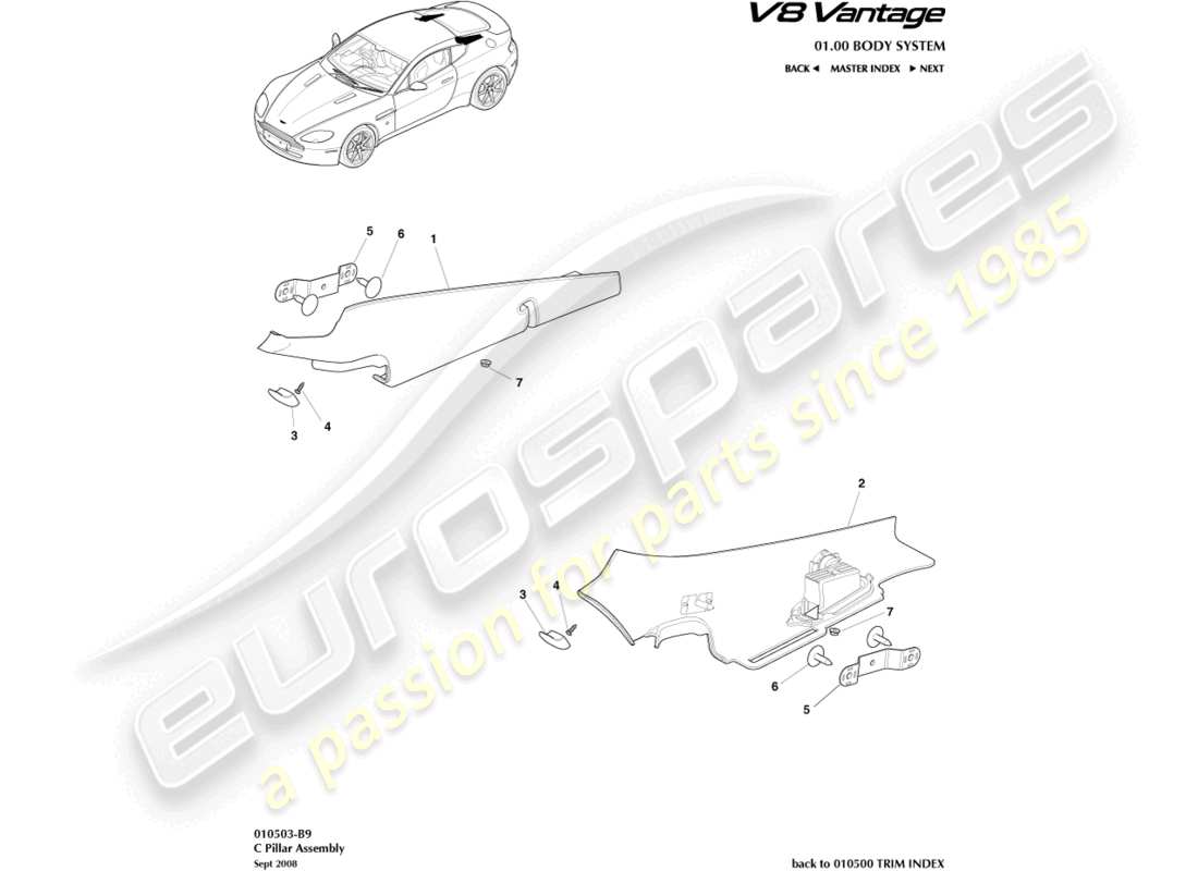 aston martin v8 vantage (2014) c pillar assembly part diagram
