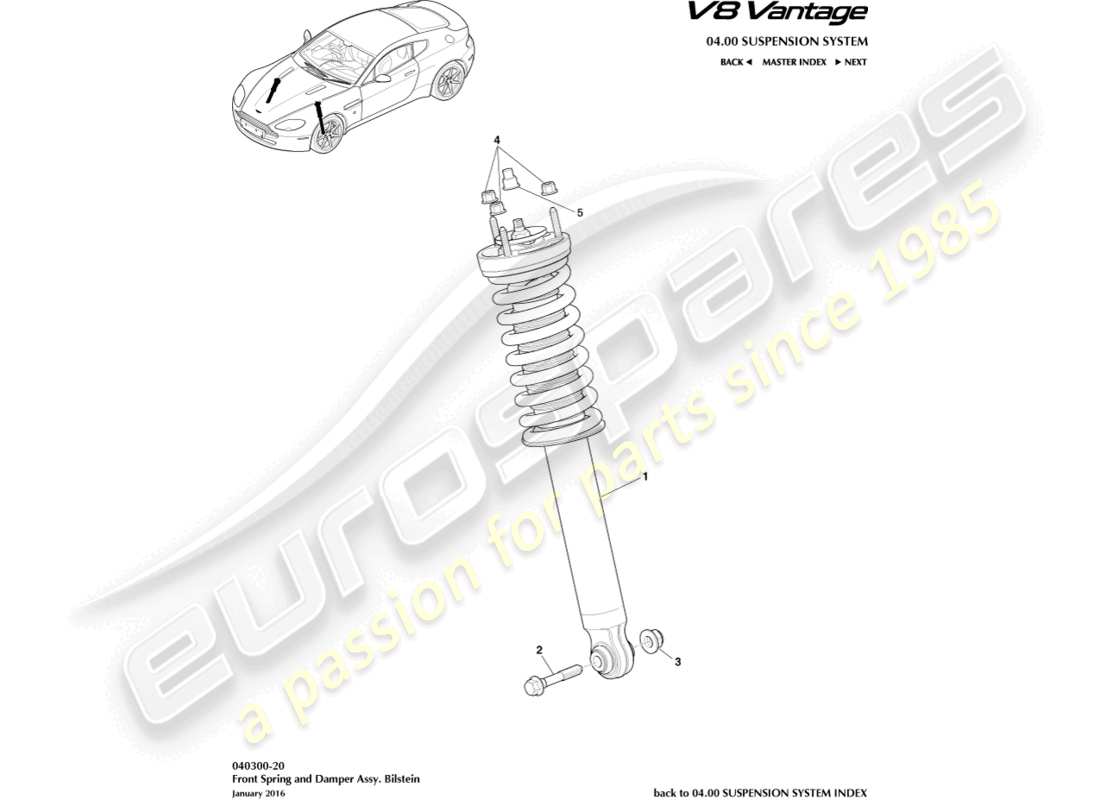 aston martin v8 vantage (2018) front spring & damper, bilstein part diagram