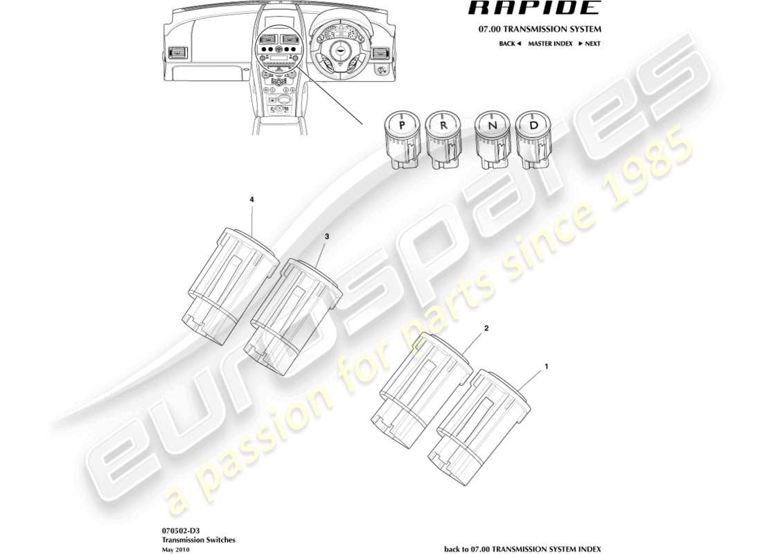 aston martin rapide (2013) transaxle switches part diagram