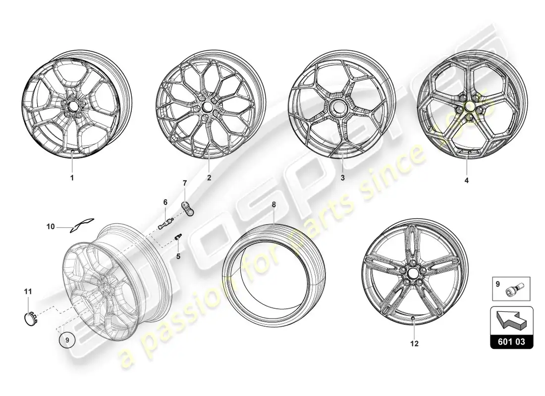 lamborghini evo coupe (2020) wheels/tyres parts diagram