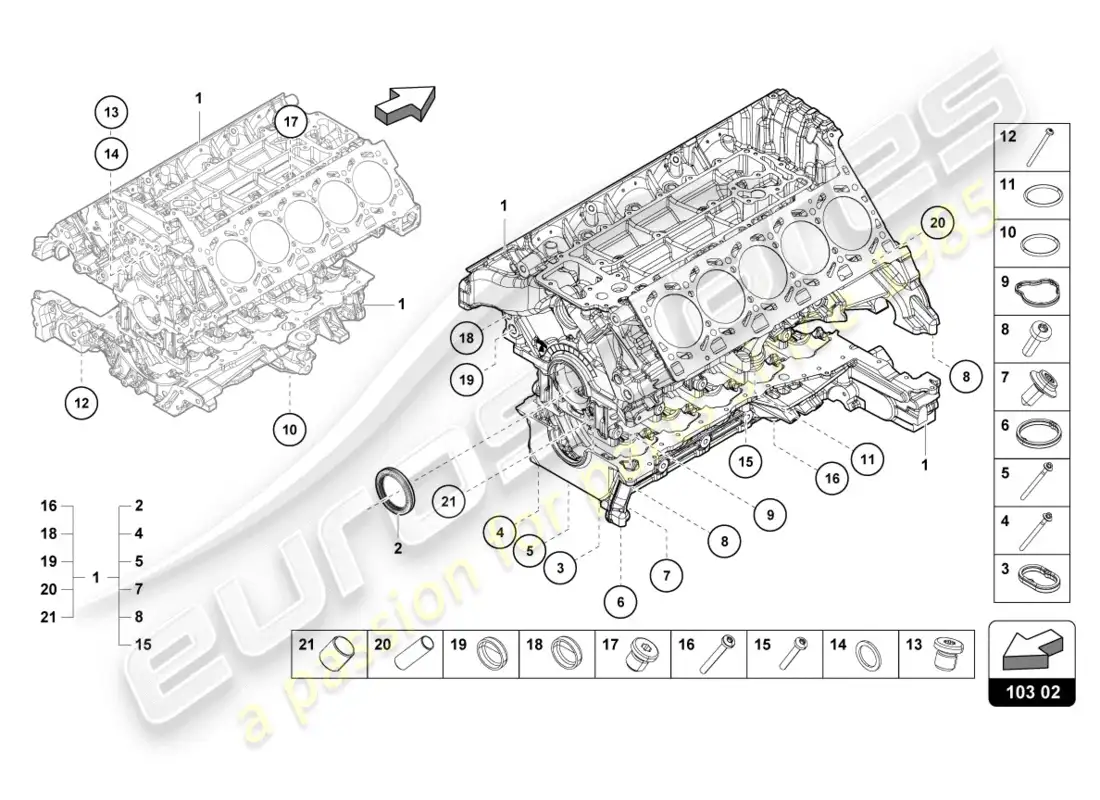lamborghini evo spyder 2wd (2020) engine block parts diagram
