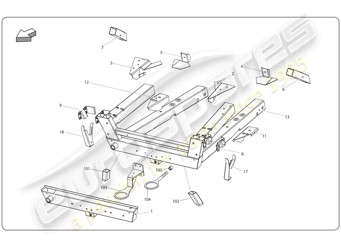 lamborghini super trofeo (2009-2014) chassis element parts diagram