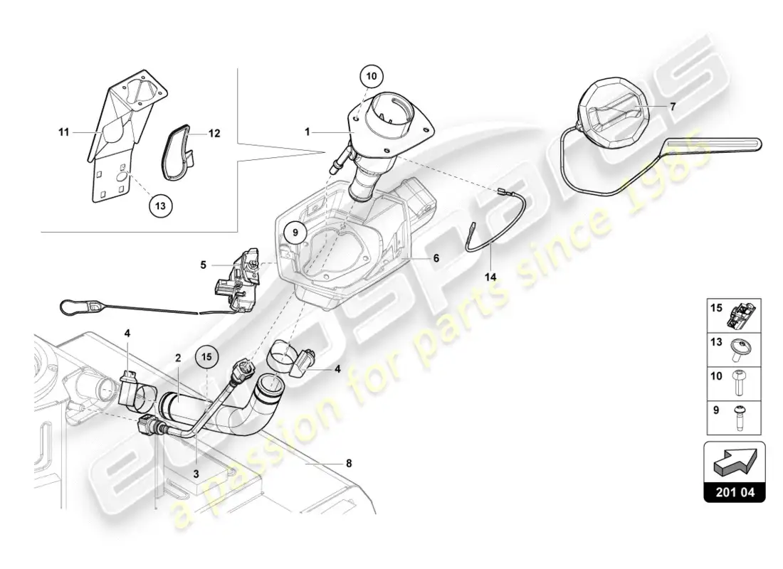 lamborghini centenario roadster (2017) fuel filler neck with restric parts diagram