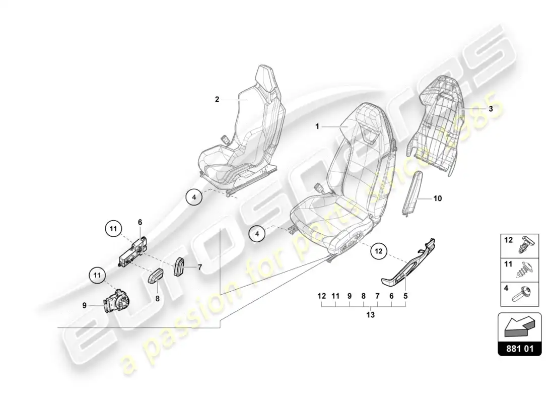 lamborghini lp600-4 zhong coupe (2015) seat parts diagram