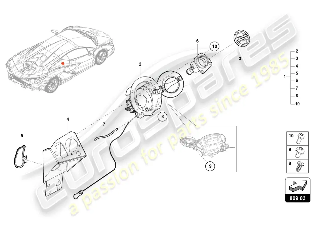 lamborghini sian (2020) fuel filler neck parts diagram