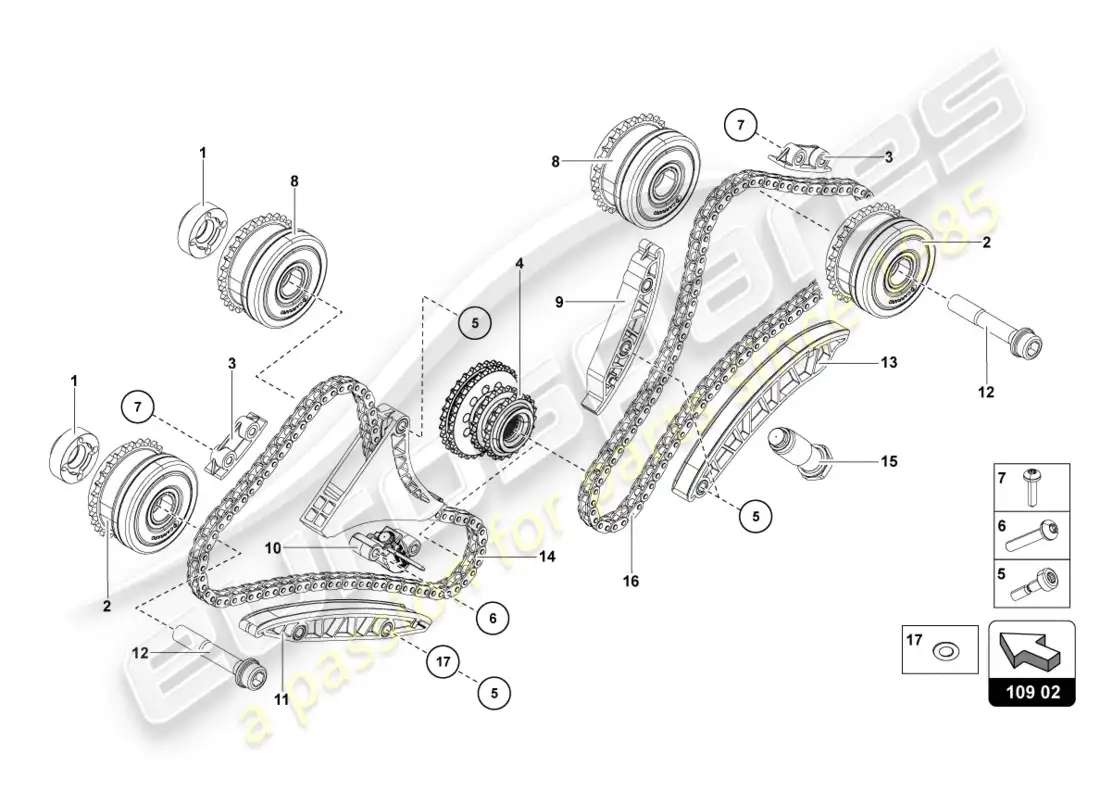 lamborghini centenario roadster (2017) timing chain parts diagram