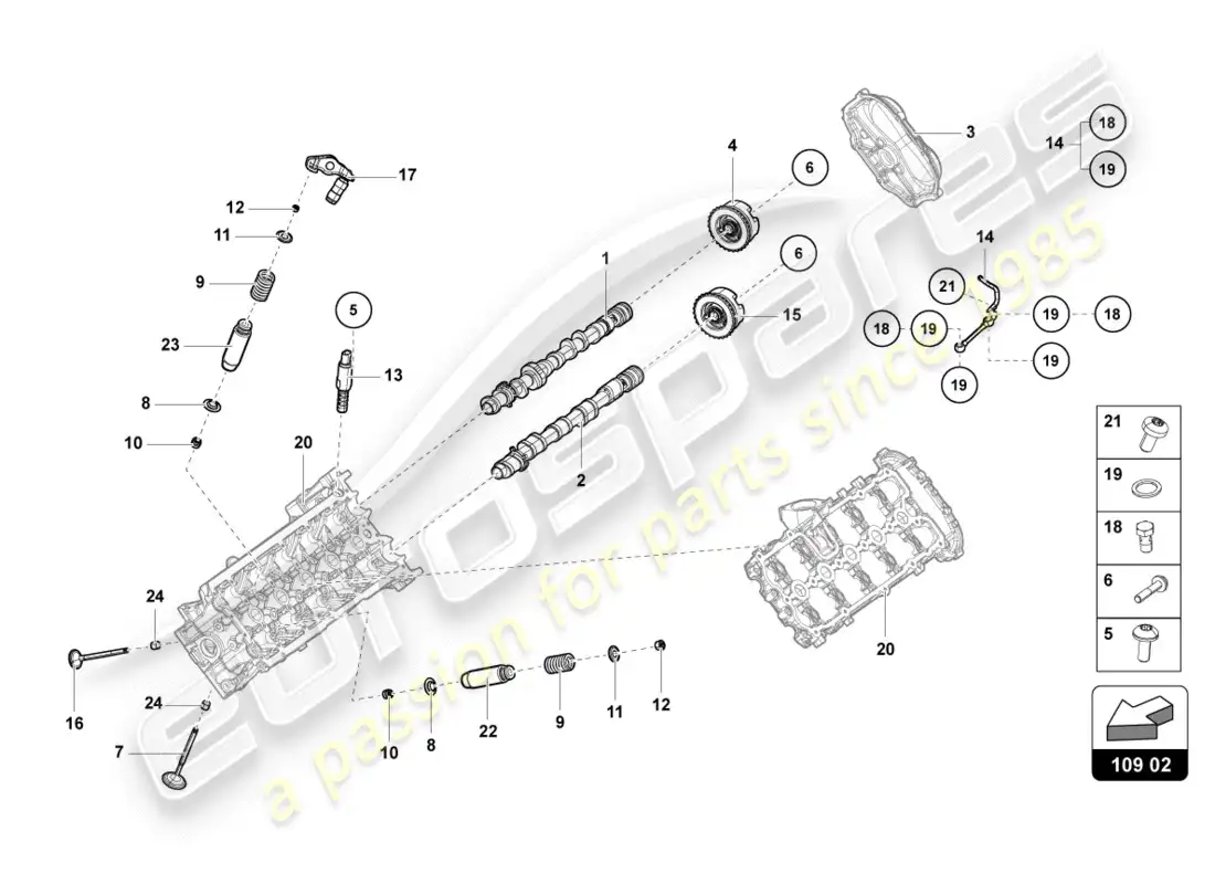 lamborghini lp600-4 zhong coupe (2016) camshaft, valves parts diagram