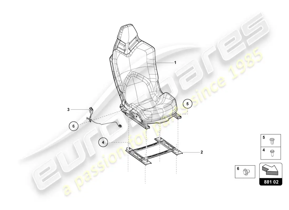 lamborghini centenario roadster (2017) sports seat parts diagram