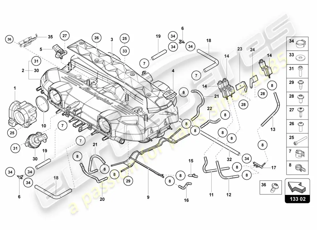 lamborghini centenario roadster (2017) intake manifold parts diagram