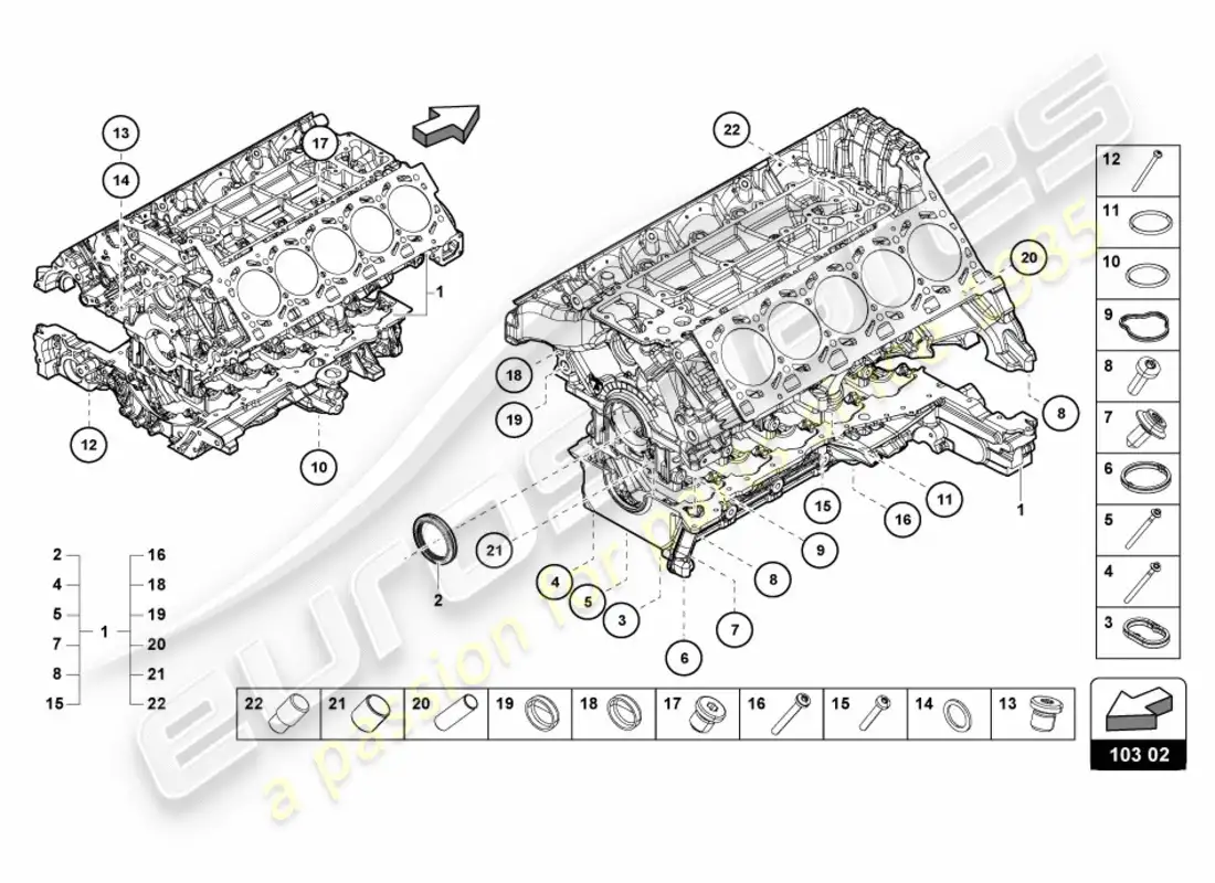 lamborghini lp610-4 spyder (2017) engine block parts diagram