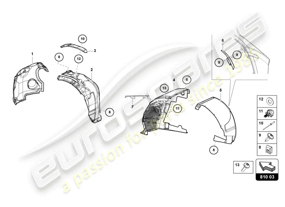 lamborghini sian (2020) wheel housing trim parts diagram