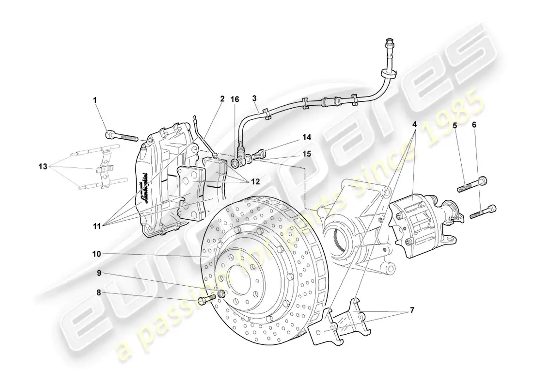 lamborghini murcielago coupe (2006) disc brake rear parts diagram