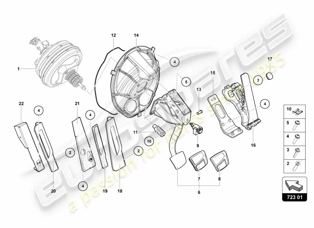 lamborghini centenario coupe (2017) brake and accel. lever mech. parts diagram