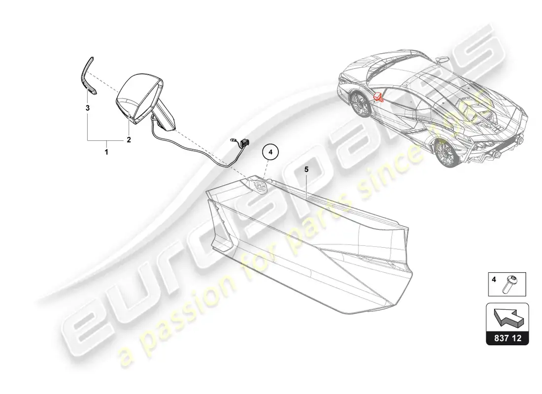 lamborghini sian (2021) exterior mirror parts diagram