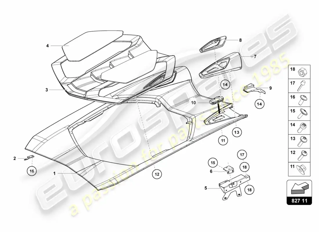 lamborghini centenario roadster (2017) engine cover with insp. cover parts diagram