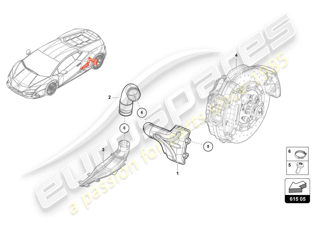 lamborghini evo spyder (2024) air duct for brake cooling part diagram