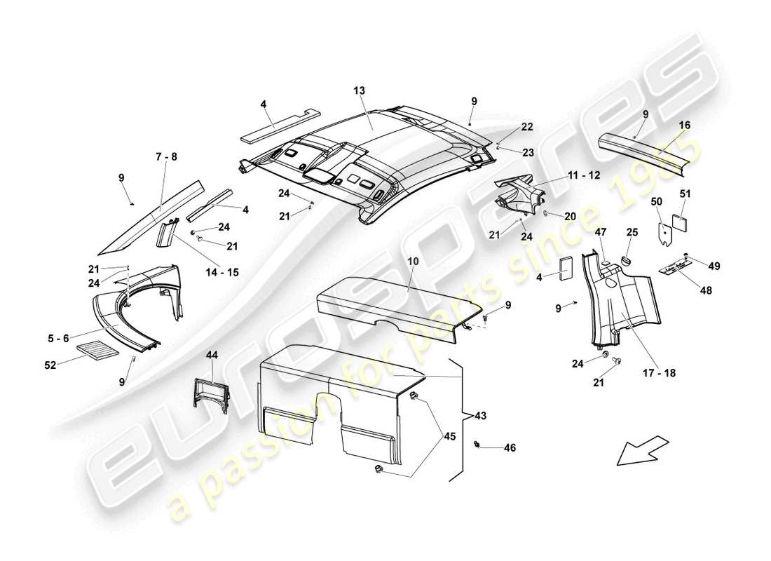 lamborghini lp560-4 coupe fl ii (2013) moulded headliner part diagram