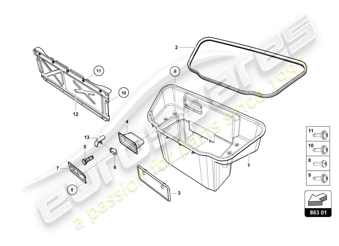 lamborghini tecnica (2023) luggage compartment lining part diagram