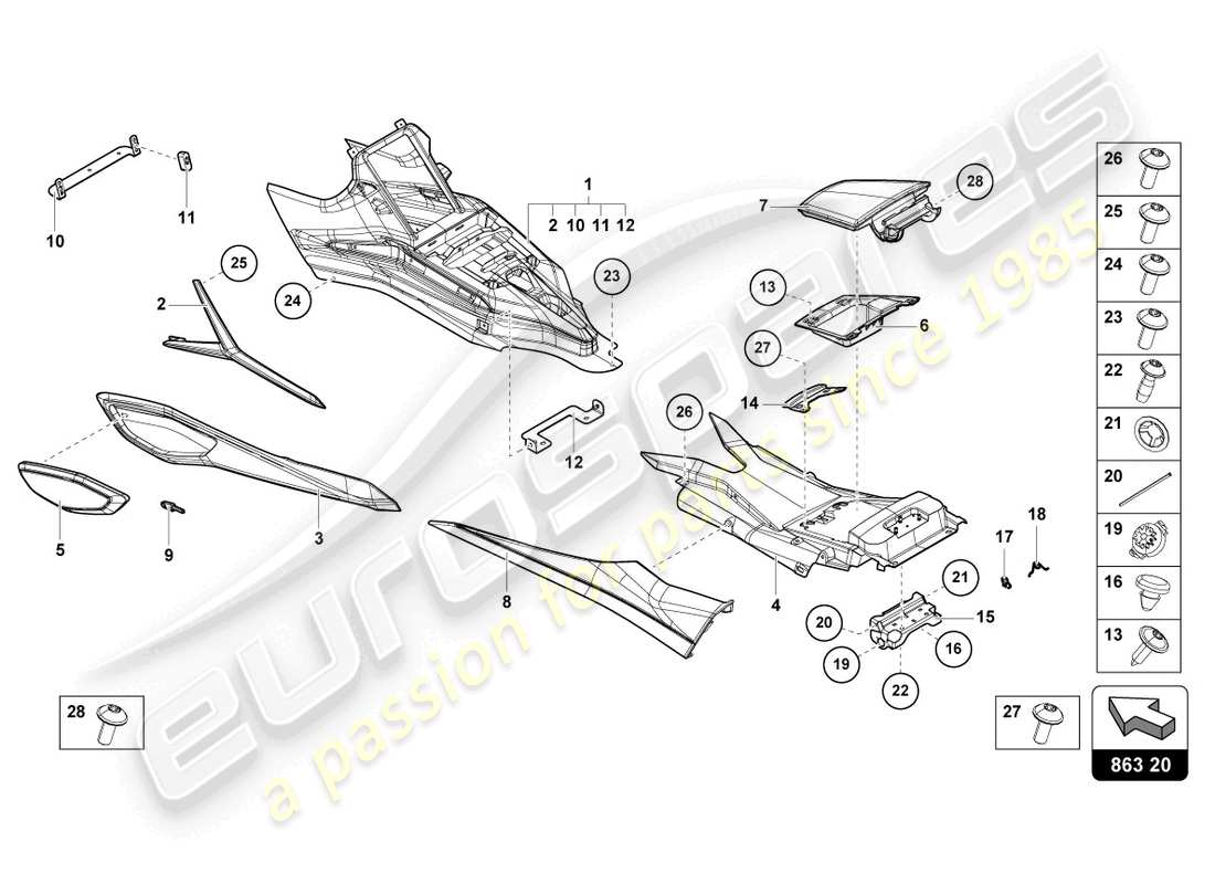 lamborghini sian roadster (2021) cover for center console part diagram