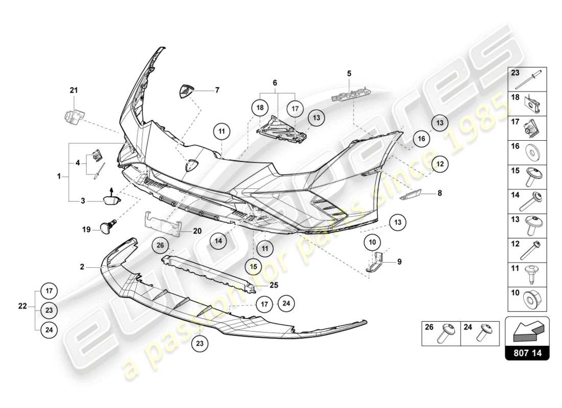 lamborghini evo coupe 2wd (2021) bumper front part diagram