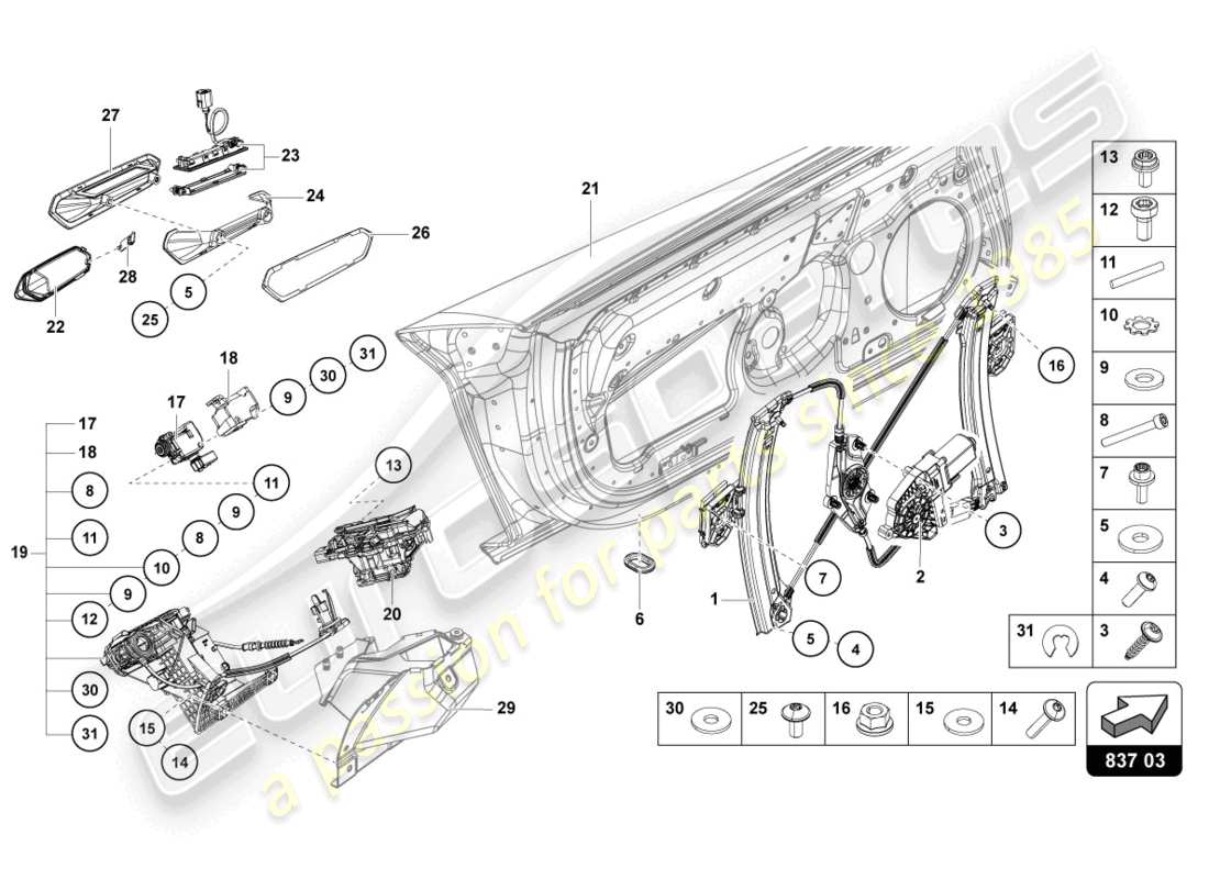 lamborghini sian roadster (2021) driver and passenger door part diagram