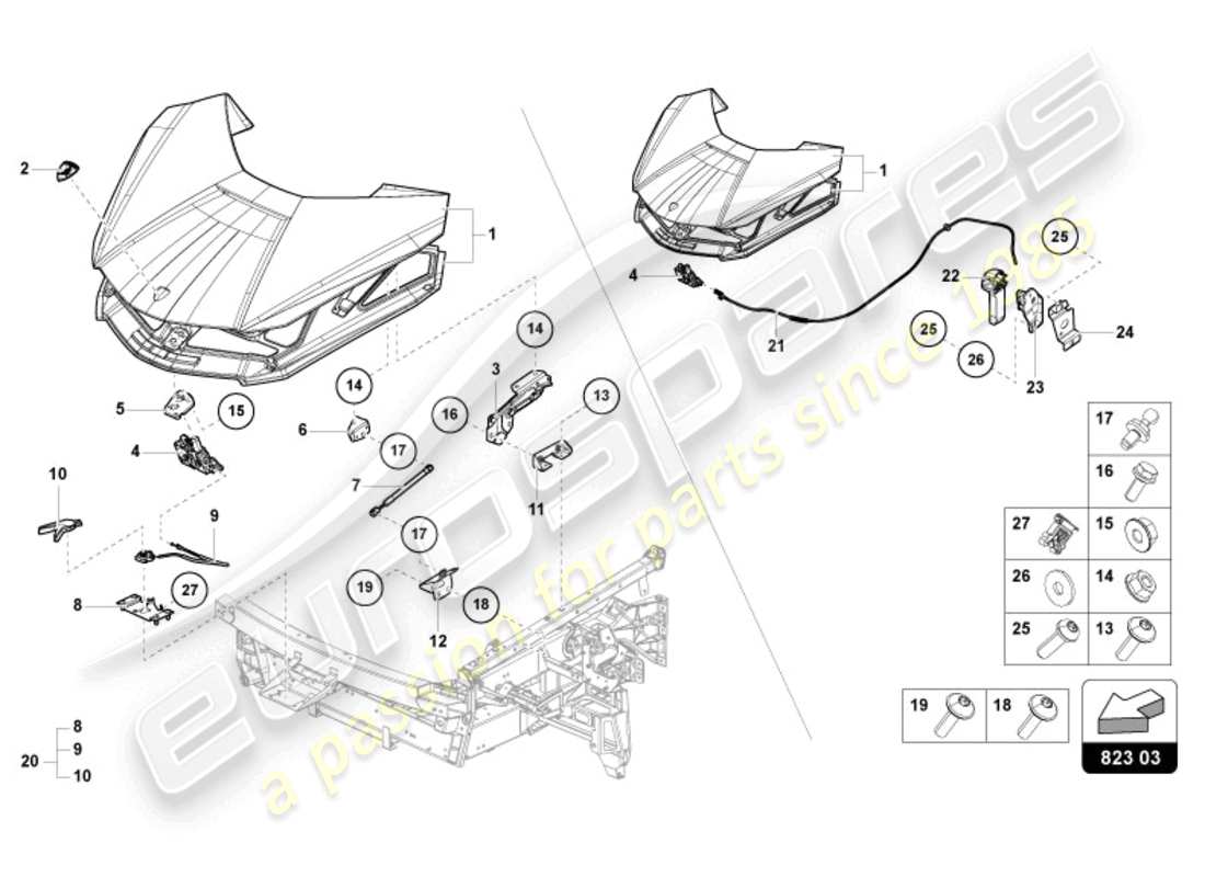 lamborghini sian roadster (2021) bonnet front part diagram