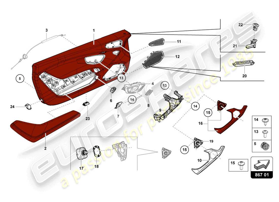 lamborghini evo spyder (2022) door panel part diagram