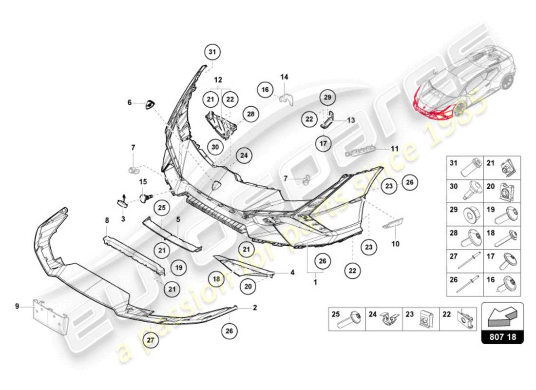 lamborghini tecnica (2023) bumper front part diagram