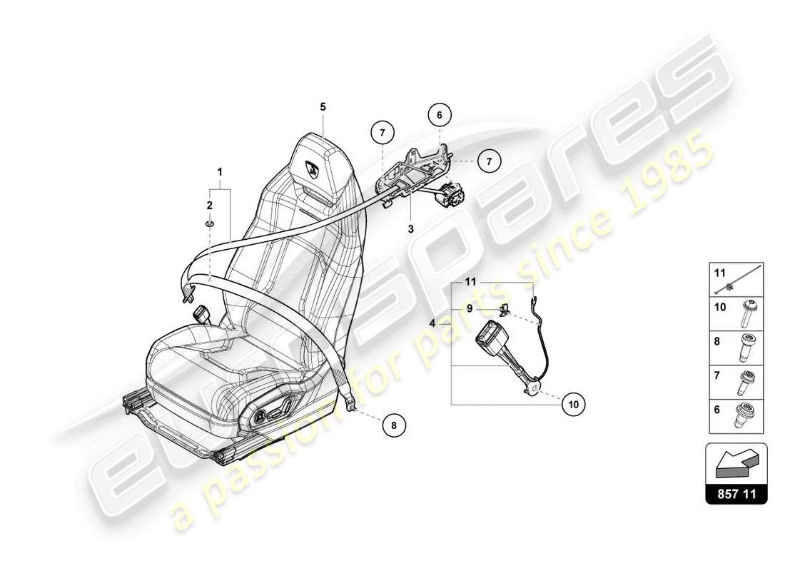 lamborghini urus performante (2024) three-point safety belt rear part diagram