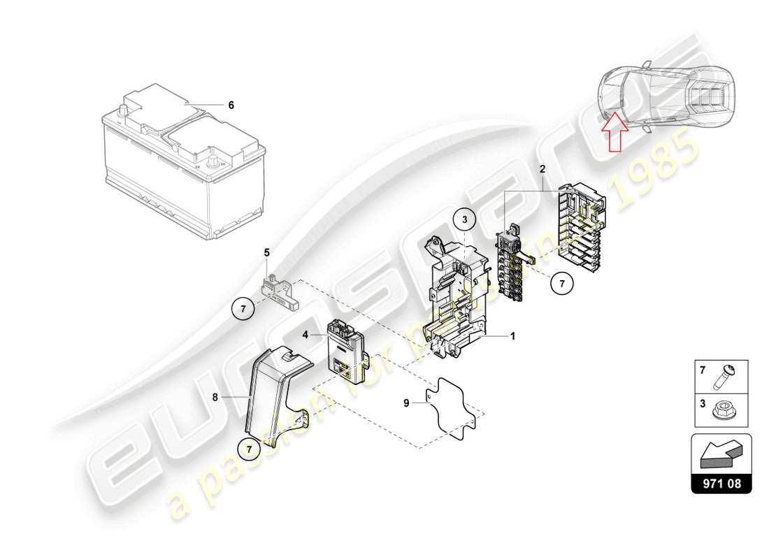 lamborghini evo coupe 2wd (2023) fuse box parts diagram