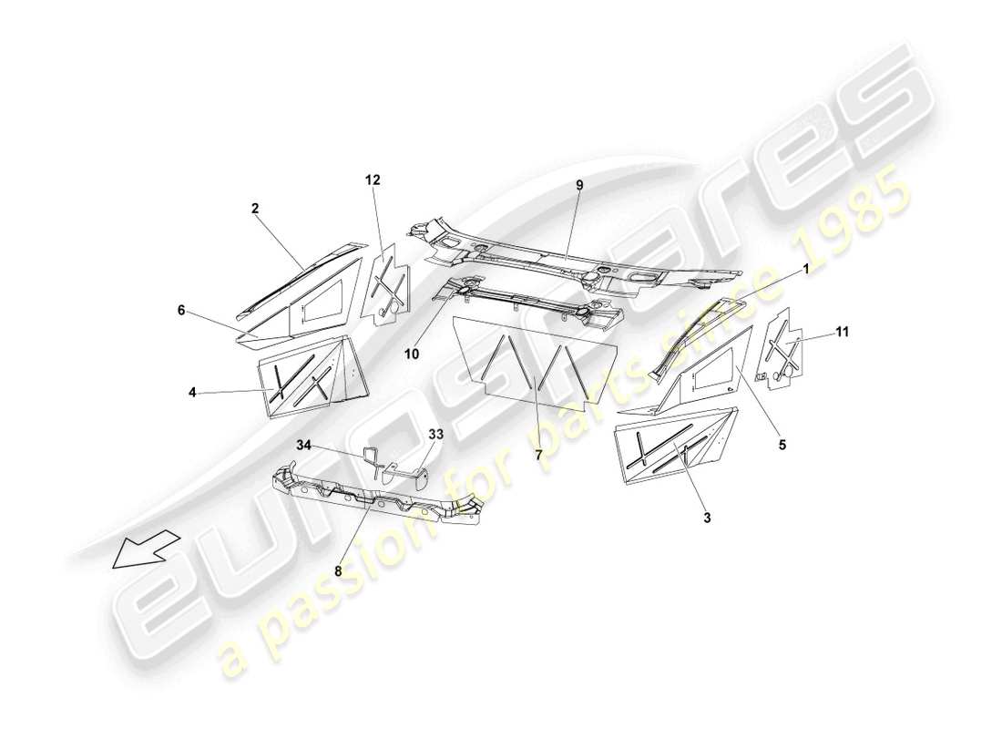 lamborghini lp640 roadster (2010) frame front parts diagram