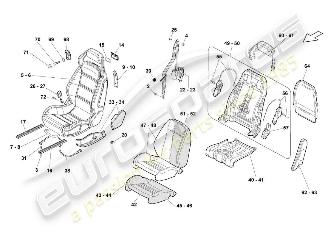 lamborghini lp570-4 spyder performante (2012) seat, complete parts diagram