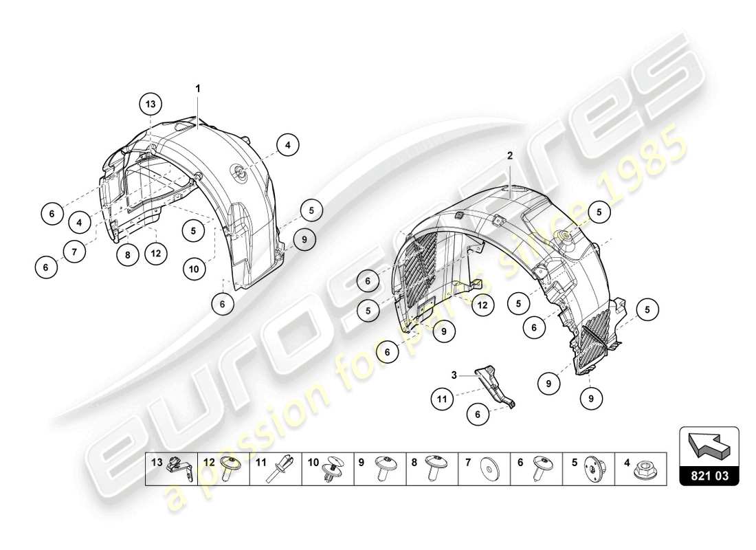 lamborghini 2023 (evo coupe 2wd) wheel housing trim part diagram