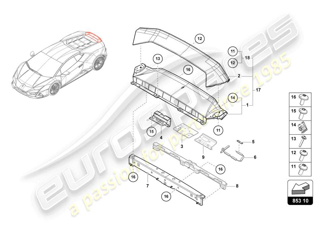 lamborghini evo coupe (2023) rear panel upper part parts diagram