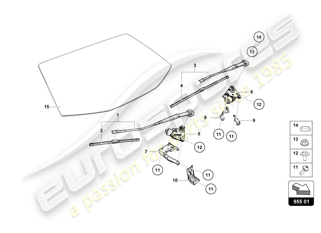 lamborghini evo coupe (2023) windshield wiper part diagram