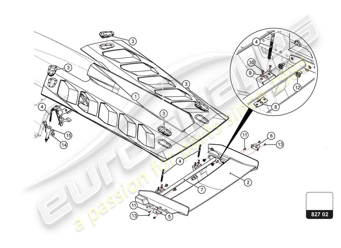 lamborghini 2022 (super trofeo evo 2) rear bonnet part diagram