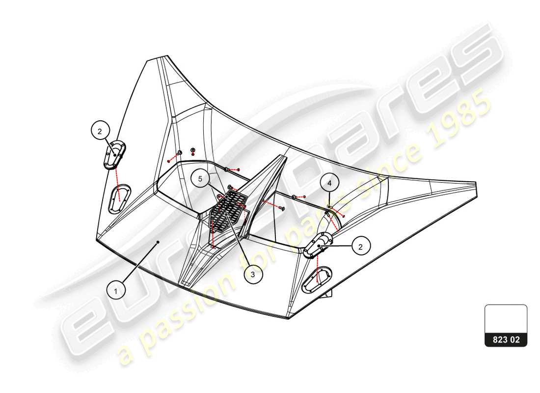 lamborghini 2022 (super trofeo evo 2) front bonnet part diagram