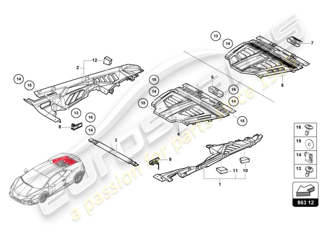 lamborghini 2021 (evo coupe) engine cover part diagram