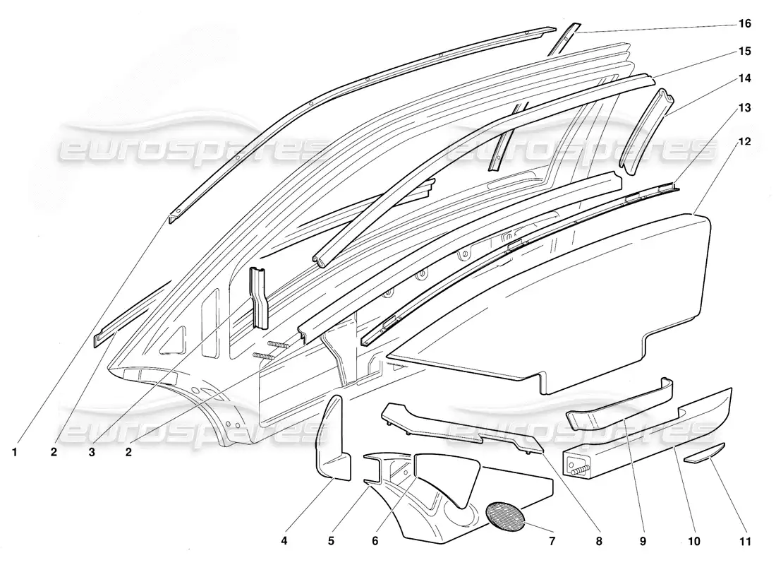 lamborghini diablo (1991) doors parts diagram