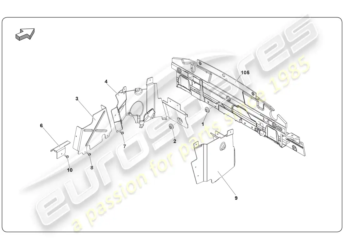 lamborghini super trofeo (2009-2014) heat shield parts diagram