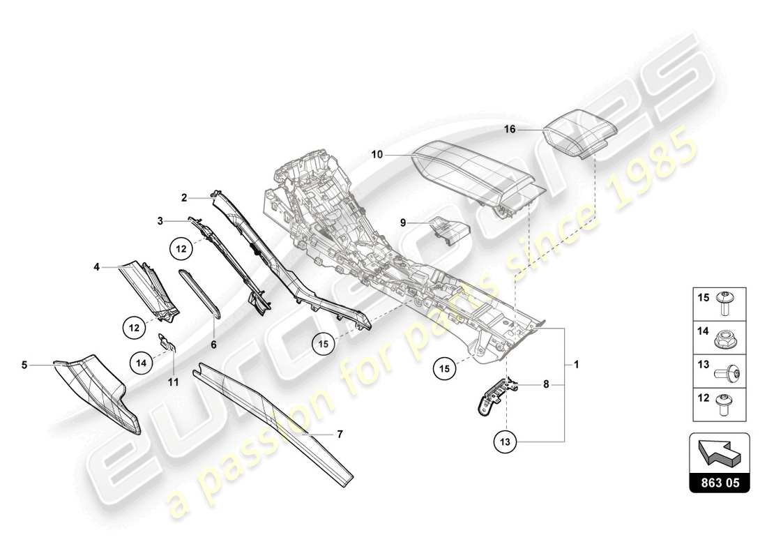 lamborghini 2022 (evo coupe 2wd) tunnel trim part diagram