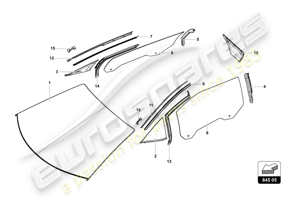 lamborghini centenario roadster (2017) window glasses parts diagram